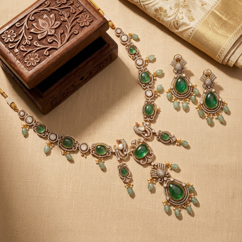 Victorian CZ Kanti Necklace | Short Heritage Jewelry – Akruti