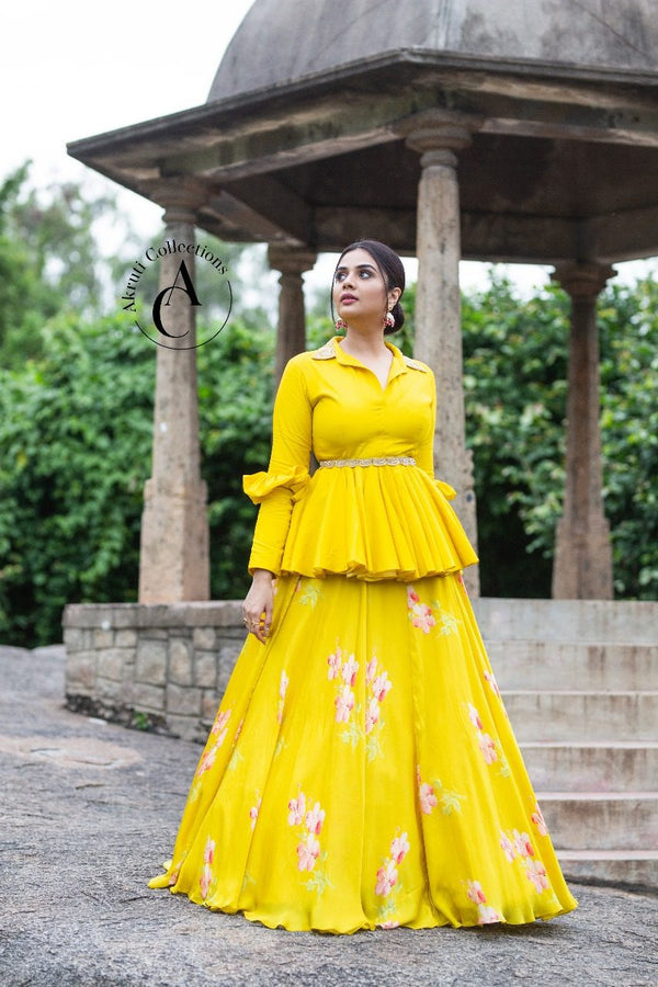 Yellow Printed Lehenga