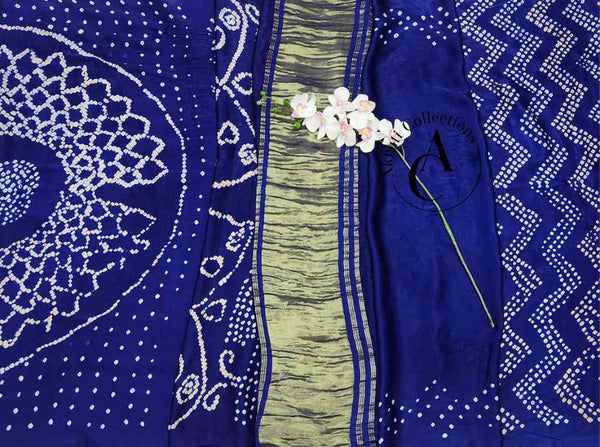 BD7 - Navy Blue Bandhini Saree