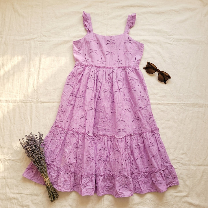 lavender cotton dress Lavendar Cotton Eyelet Tiered Dress with Pockets
