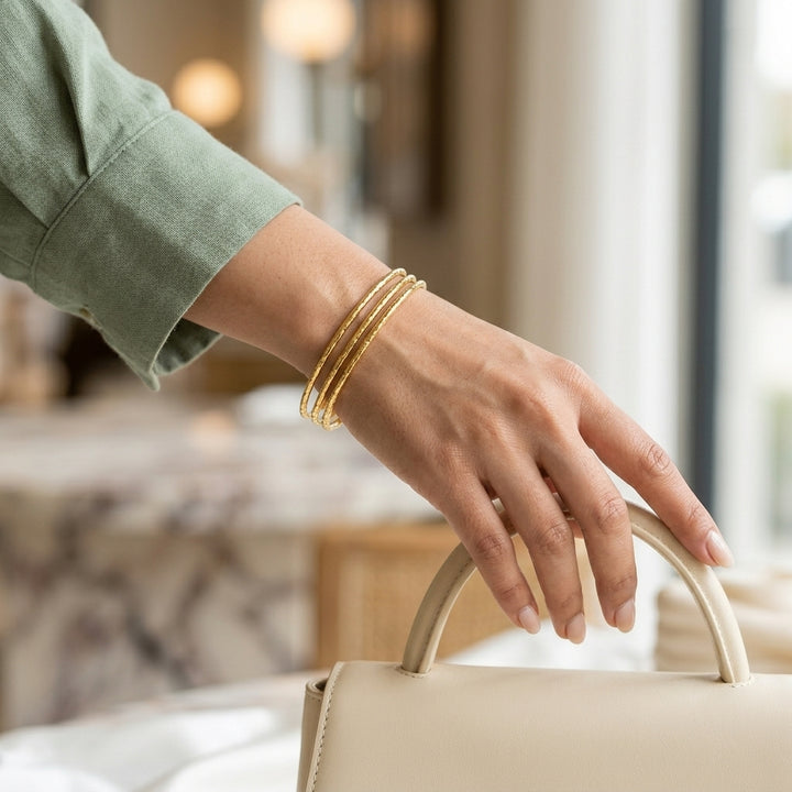 Anti-Tarnish Textured Stacking Gold Bangles – Akruti Collections