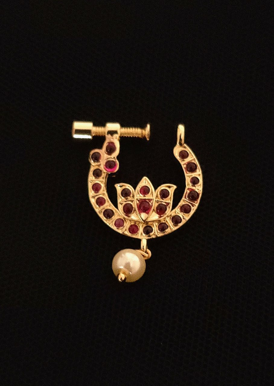 Buy clip on antique golden pressing nose ring with gold plating marathi nath