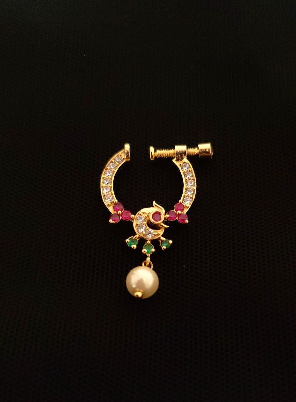 1 gram gold nose pins peacock design big size – Swarnakshi Jewels