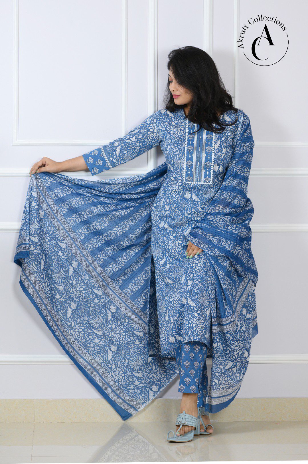 Buy Bunaai Shibori Blue Cotton Designer Traditional Kurti Set For Women  Online