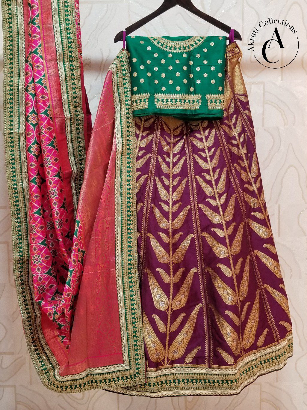 Semi-Stitched U neckline Mahima Orange Green Embroidered Stitched Lehenga  With Net Dupatta, Length (metre): 42 Inches