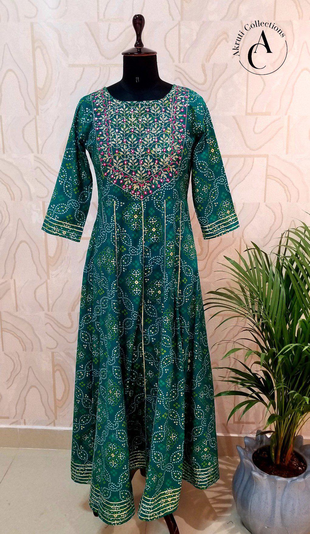 👗 *Stylish Heavy Rayon 14 Kg. Best Quality Fabric, Flared, Long Floor  Length - (52”) Gown Kurti With Print, Hand Embroidery Work On Yoke + … |  Instagram