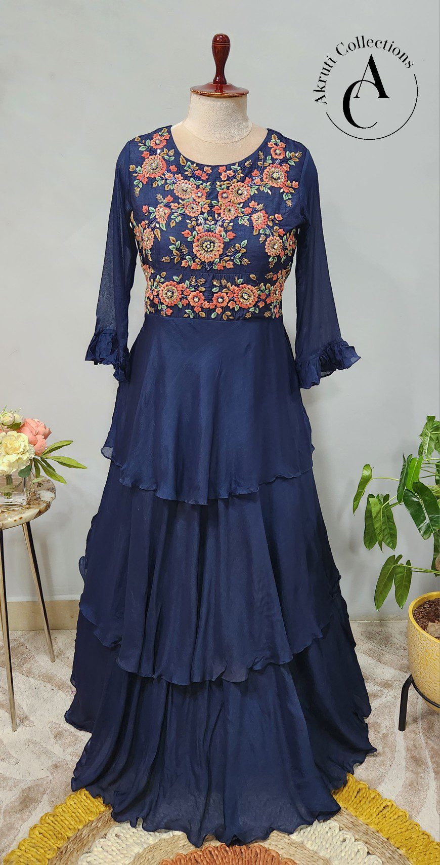Georgette Embroidered Ladies Festive Wear Long Gown, Blue at Rs 1299 in  Surat